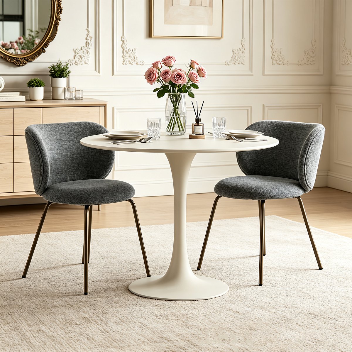 Chaise de salle à manger modernes en chenille tissu, KAROMIC gris, MEUBLES COSY