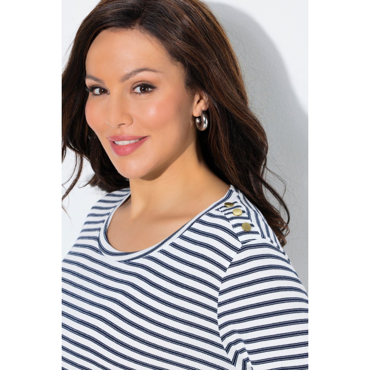 T-shirt col rond et manches courtes bleu encre, ULLA POPKEN