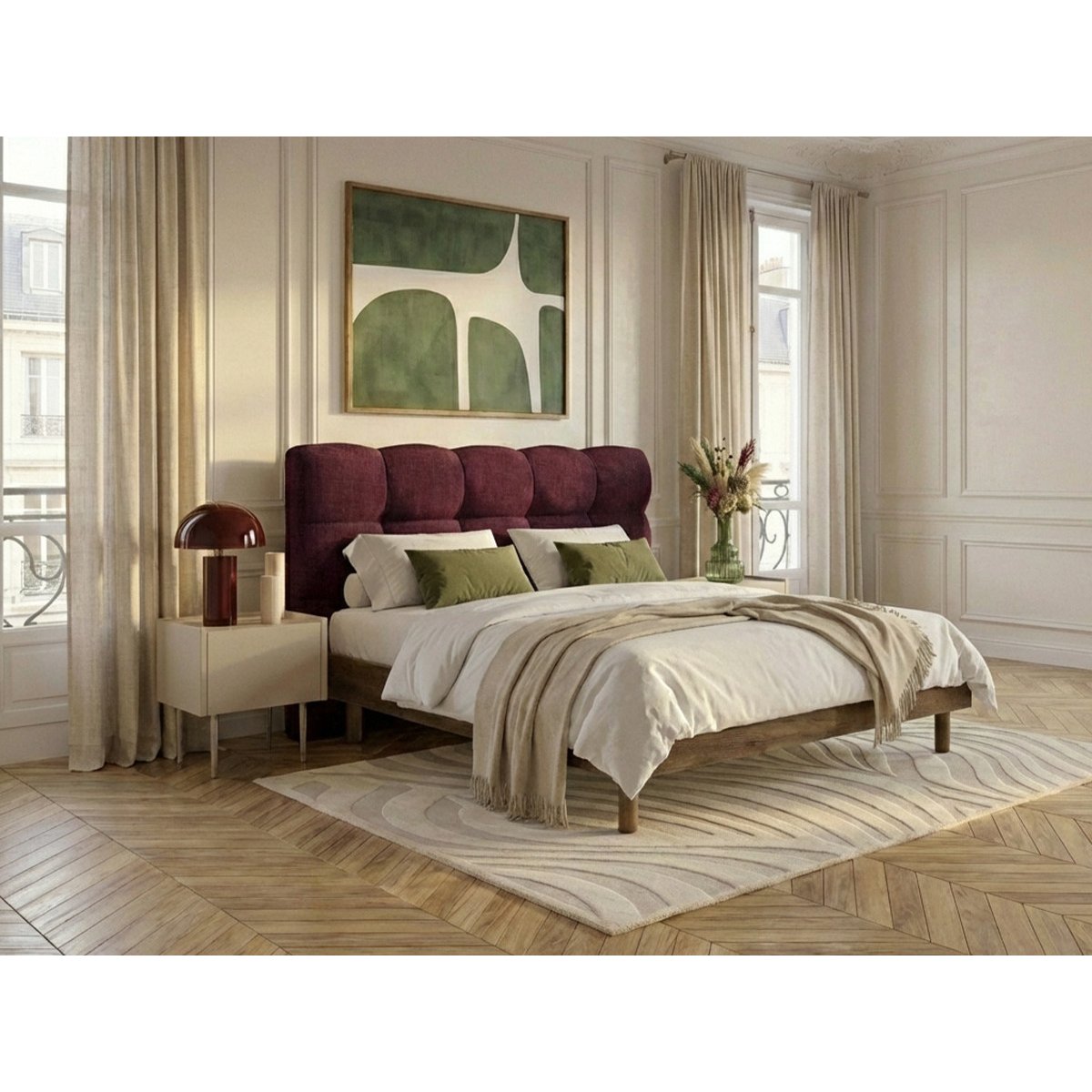 Lit mélaminé revêtement tissu texturé, KUMO rouge, BOBOCHIC