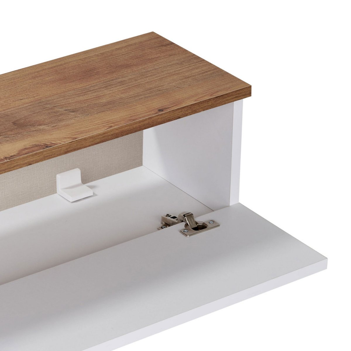 Meuble tv suspendu 2 portes plateau bois foncé L160cm- YARA blanc, DRAWER