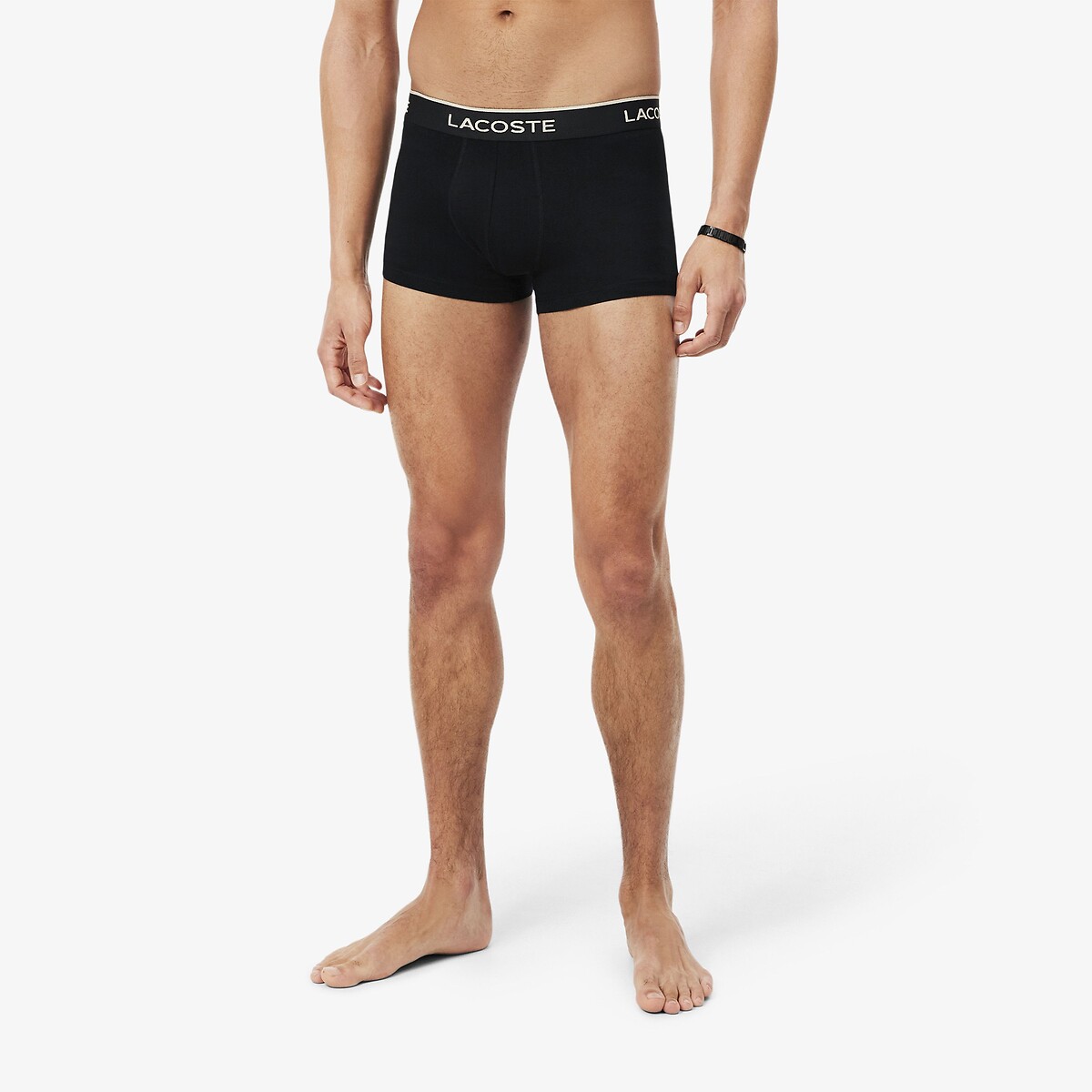 Lot de 3 boxers courts unis, en coton, stretch noir + noir + noir, LACOSTE