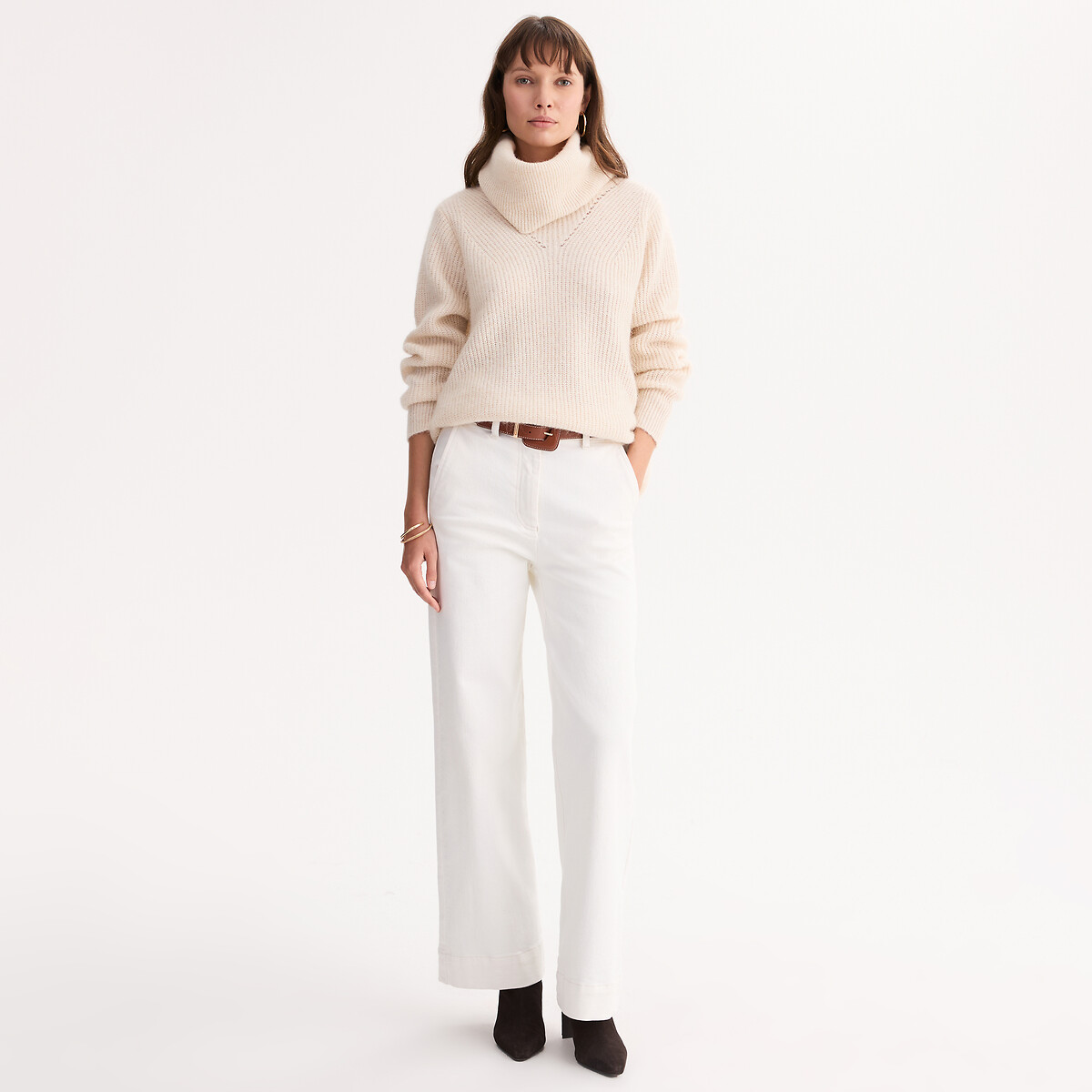 Cowl Neck Jumper in Chunky Alpaca Blend Knit ivory, ANNE WEYBURN