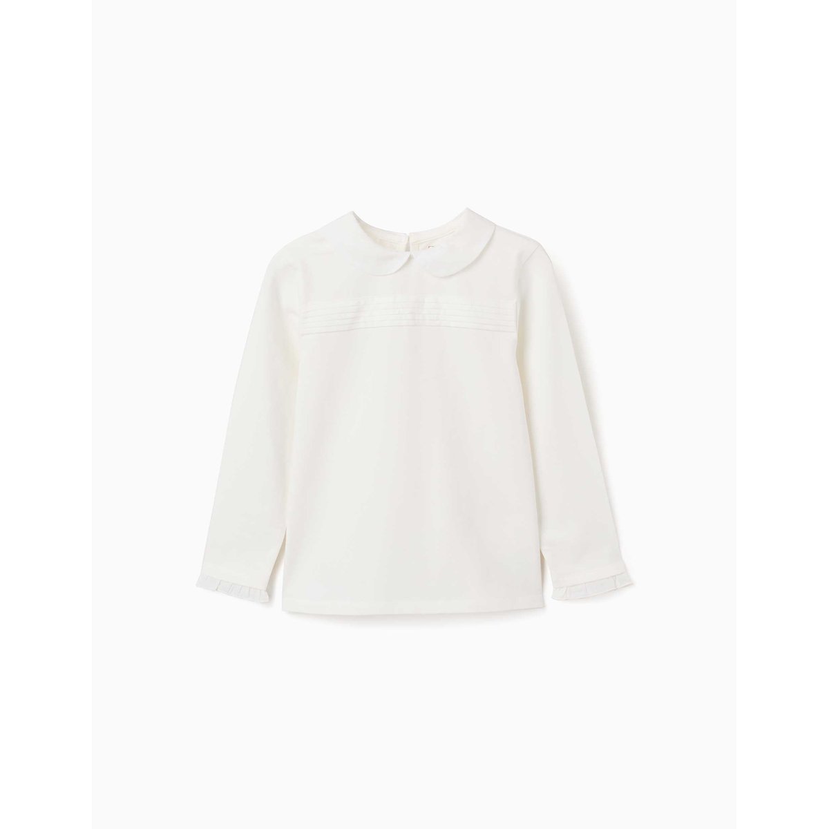 T-shirt en coton à manches longues avec plis sur le devant blanc, ZIPPY