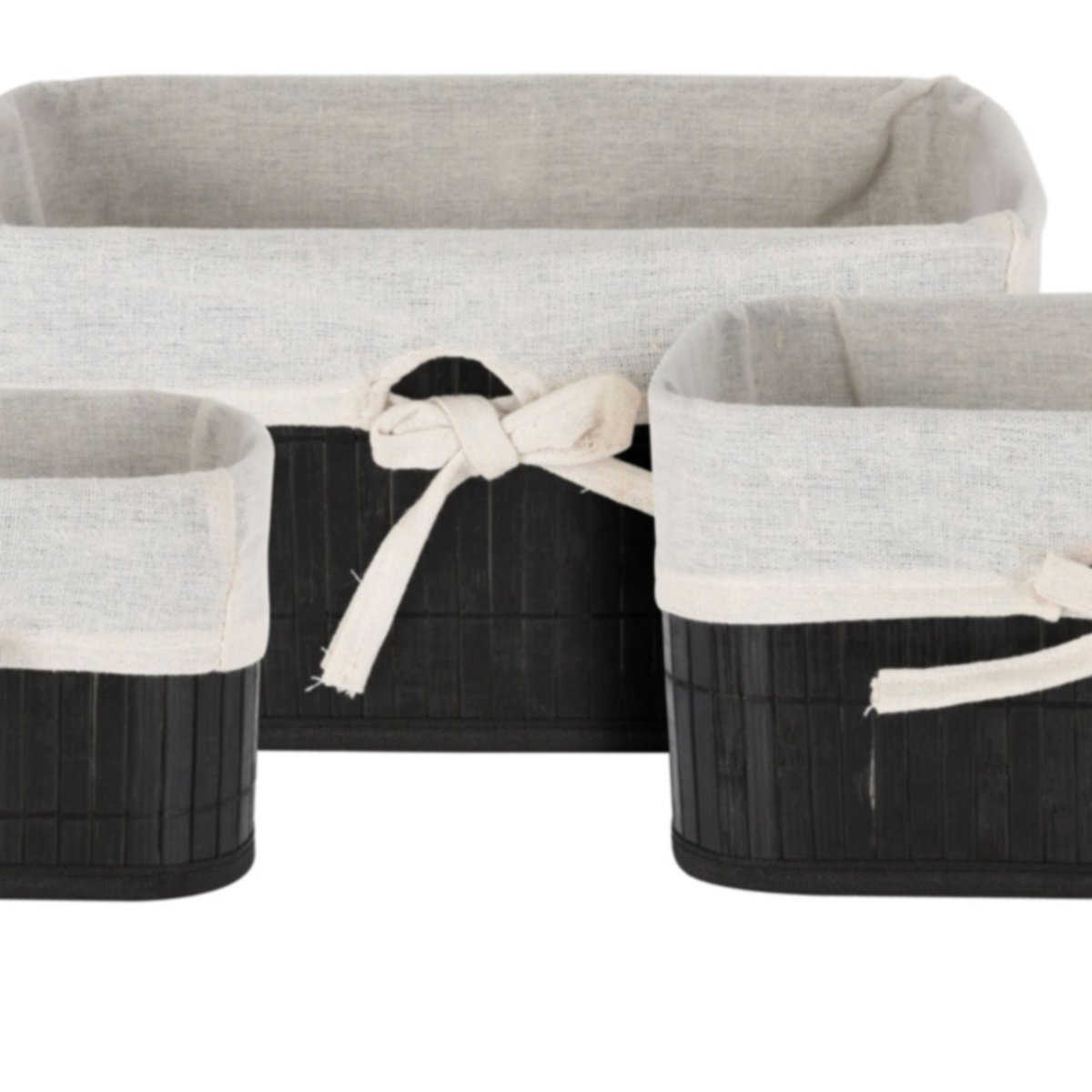 Set de 3 paniers de rangement en bambou noir pour salle de bain noir, WADIGA