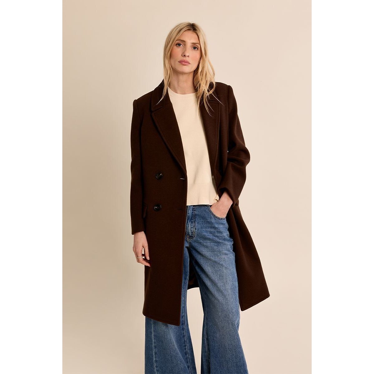 Cappotto lungo con bottoni marrone cioccolato, MOLLY BRACKEN