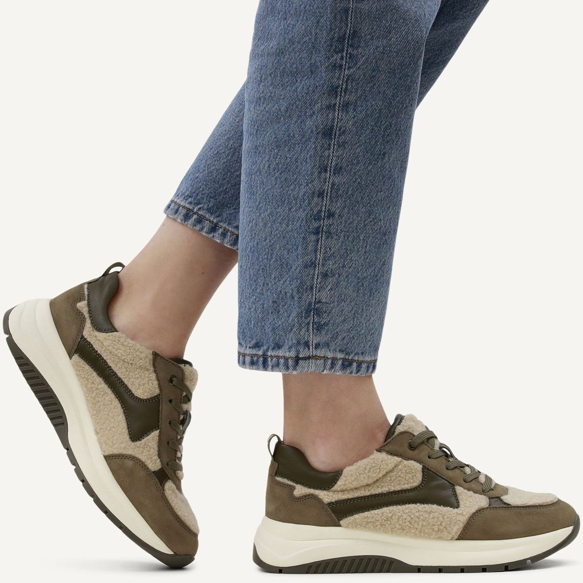 Basket en cuir vert pâle combiné, CAPRICE