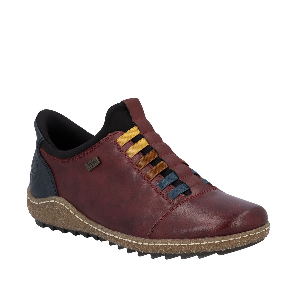 Sneakers en cuir bordeaux à talon plat pourvues d'une fermeture slip-on rouge foncé, RIEKER