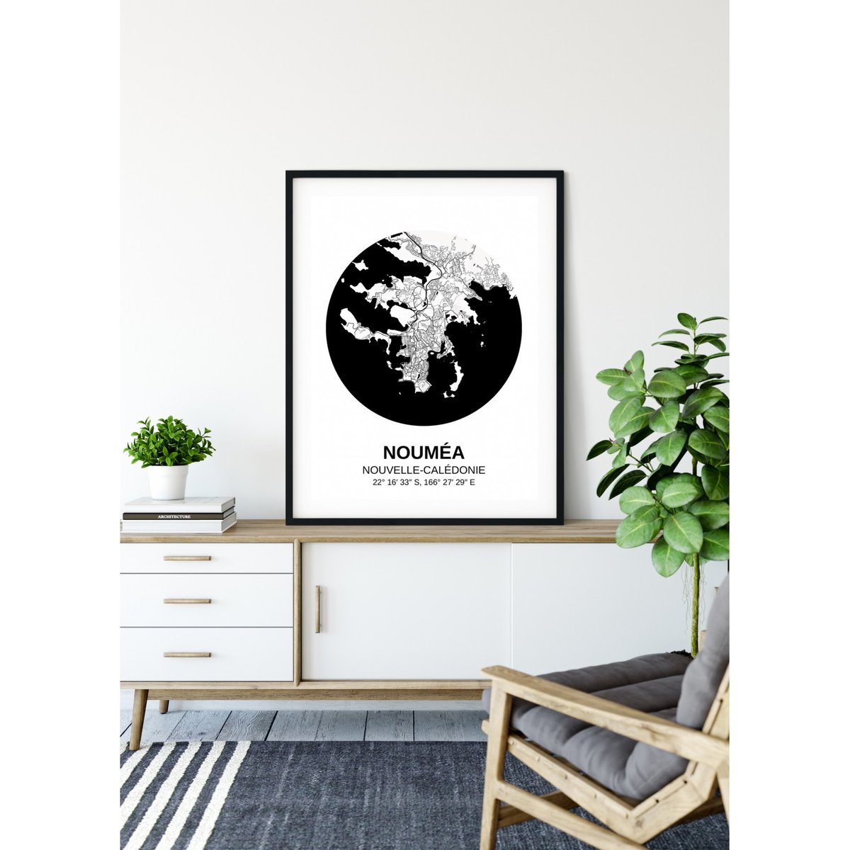 Affiche Carte Nouméa blanc, L'AFFICHERIE