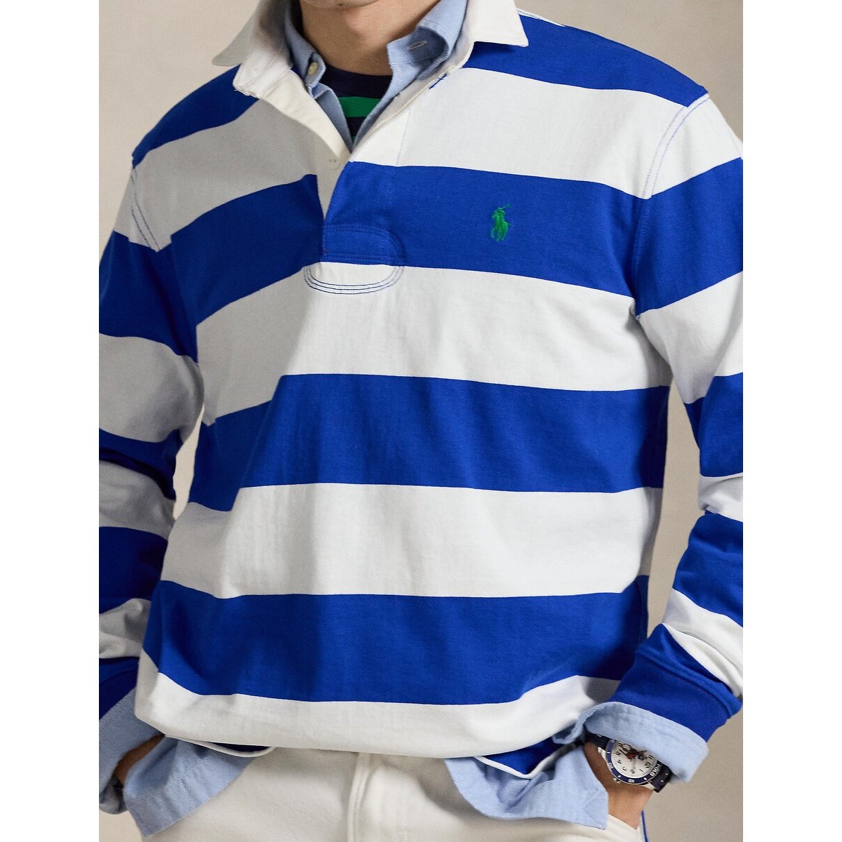 Iconische rugbypolo blauw/wit, POLO RALPH LAUREN