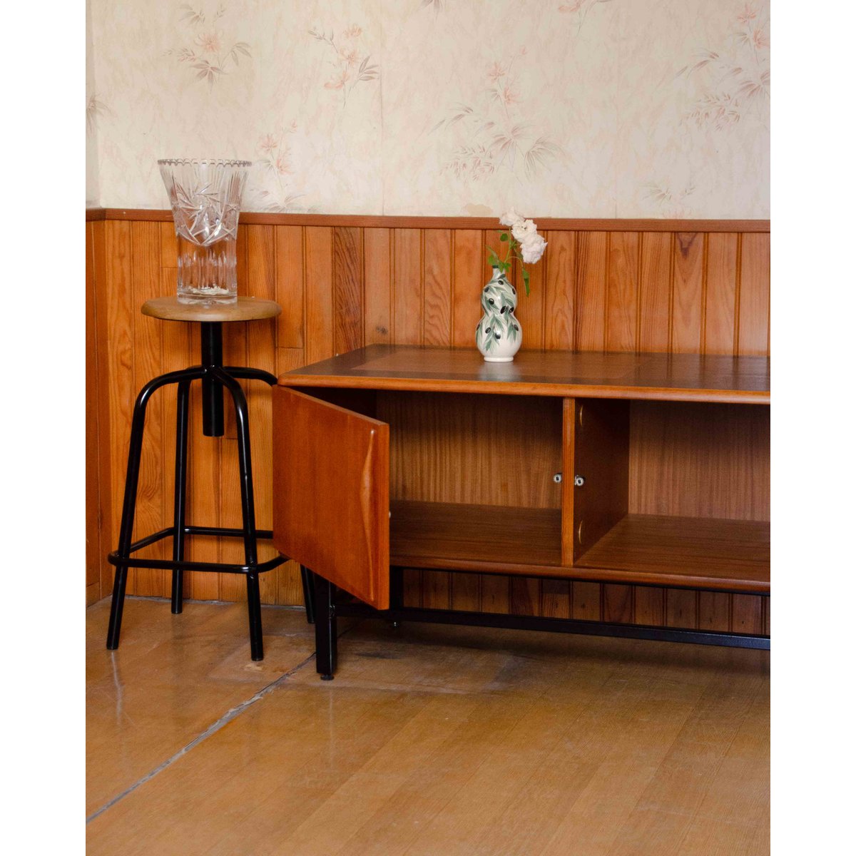Grande enfilade noire et bois clair Margaret N°507 - Bon état bois clair, DEBONGOUT