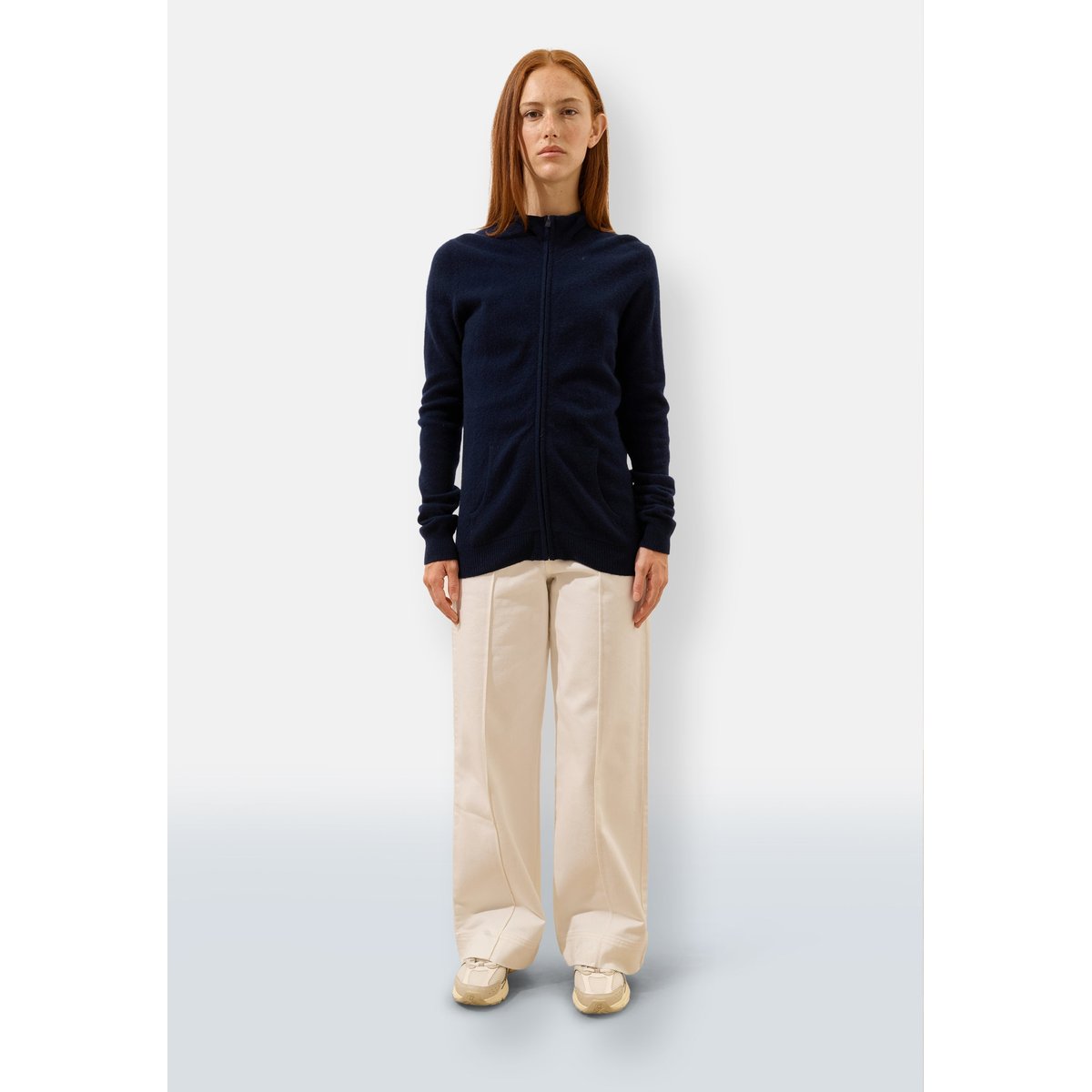 Gilet Zippé Col Montant Navy Ayr bleu foncé, JUST CASHMERE