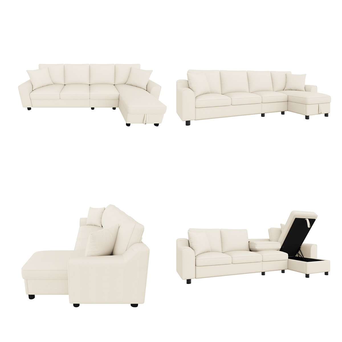 Canapé d'angle réversible coffre en chenille, VASEB beige, MEUBLES COSY