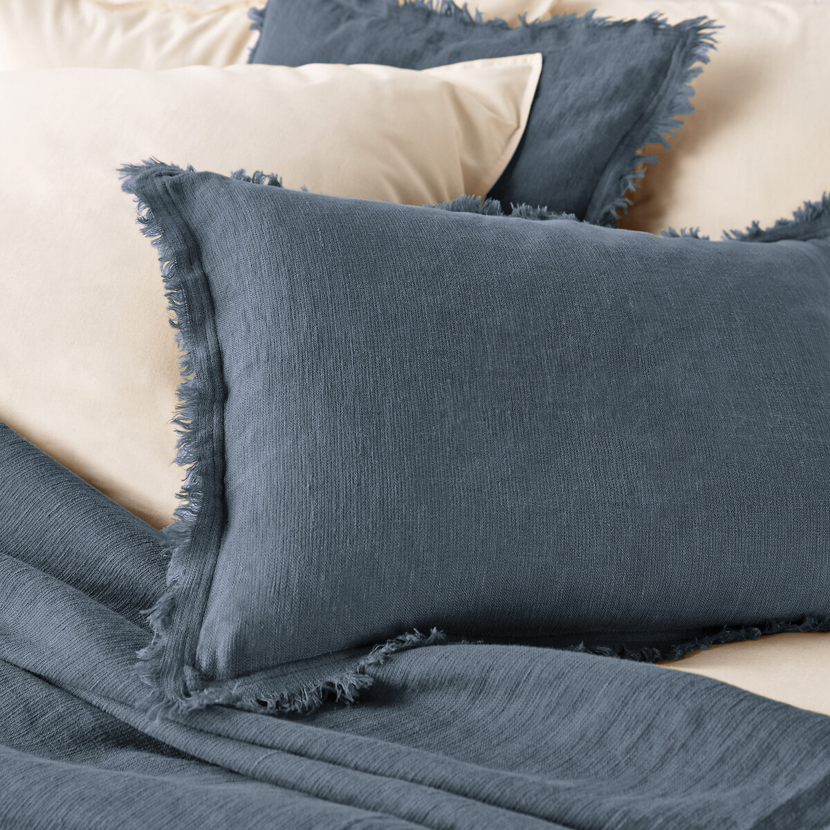 Linange Pre-Washed Cushion Cover prussian blue, LA REDOUTE INTERIEURS