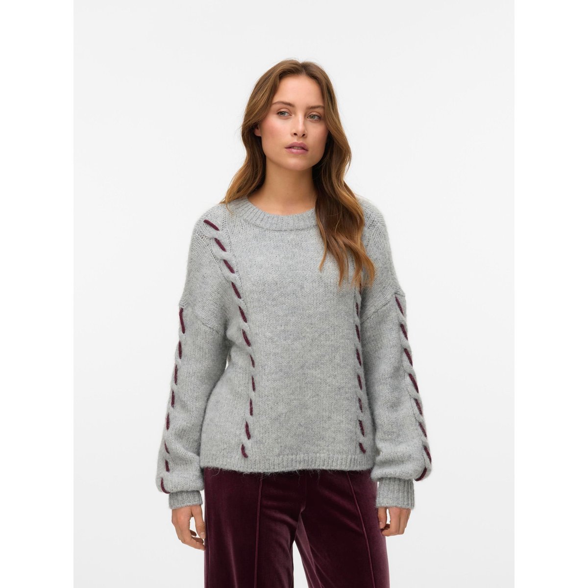 Pull col rond manches longues gris clair, VERO MODA