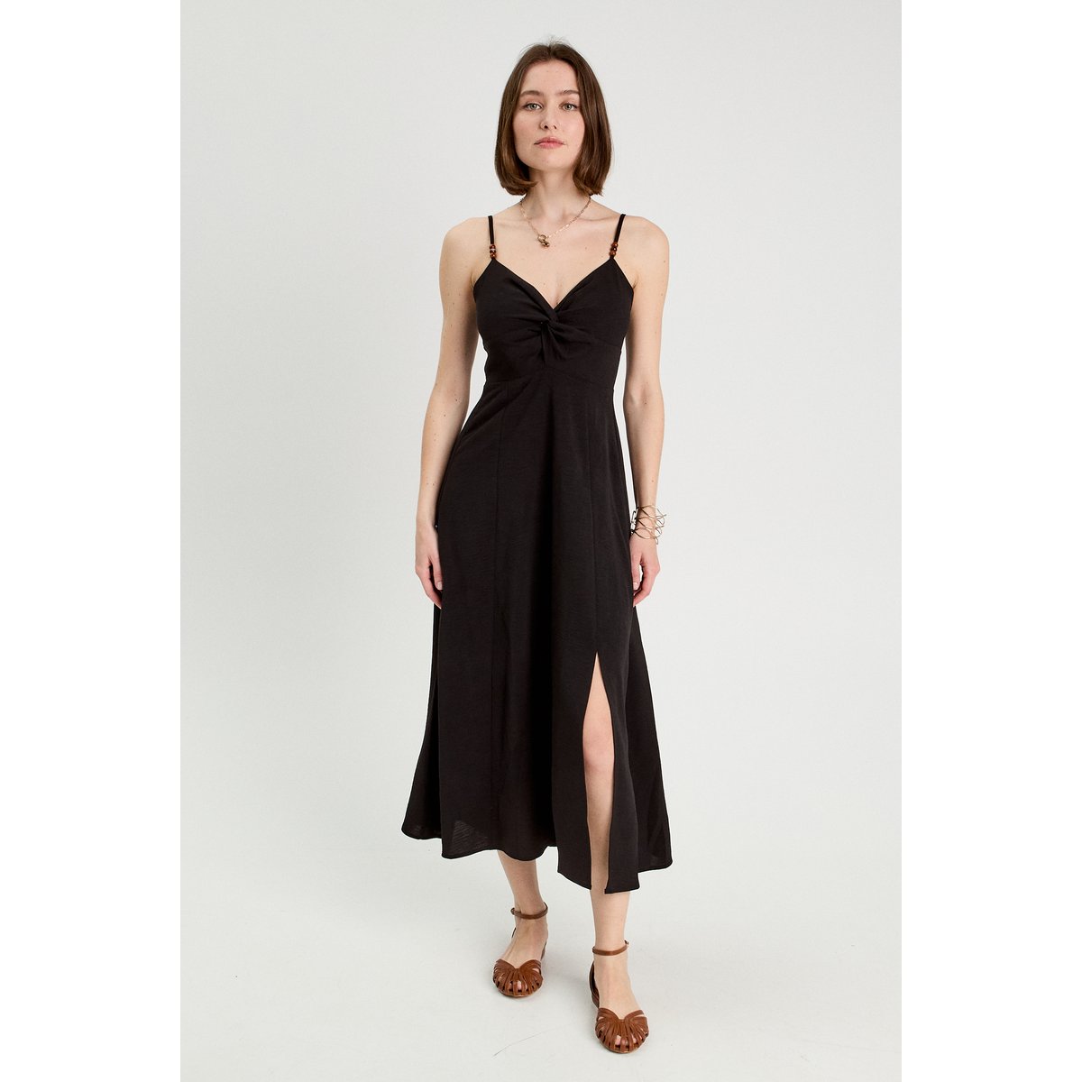Robe longue évasée fendue noir, CACHE CACHE