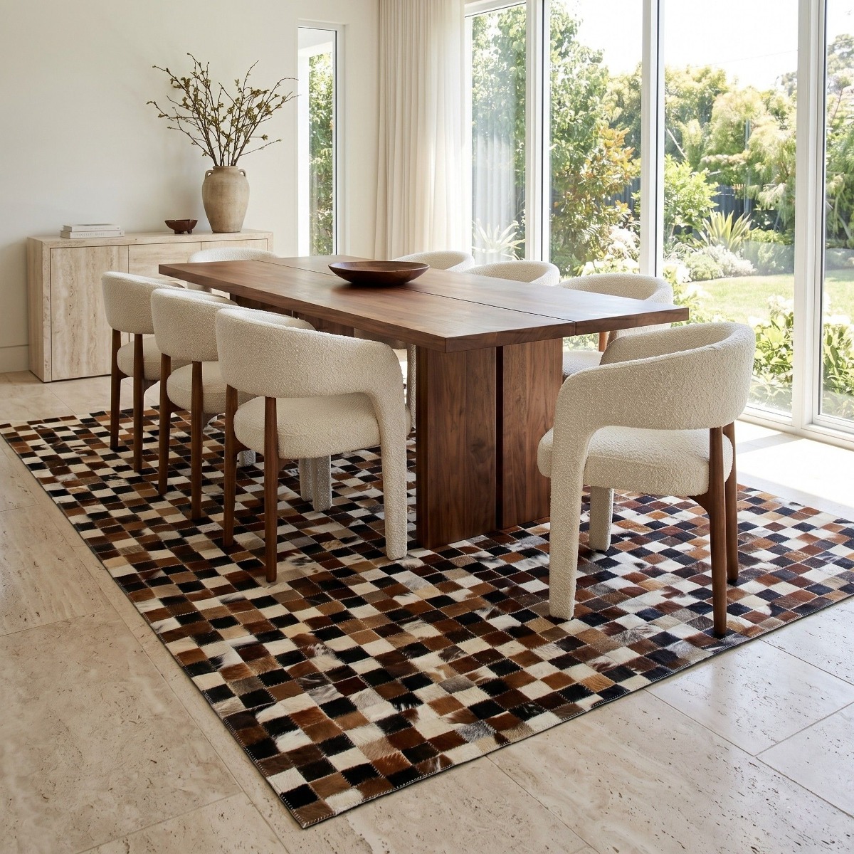 Tapis en cuir recyclé motif damier CUIR damier marron, THE DECO FACTORY