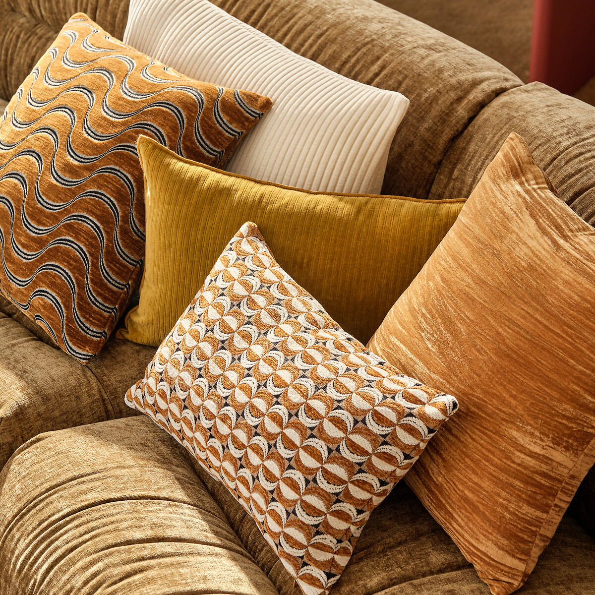 Housse de coussin 45 x 45 cm, en velours chenille, VILNIA bronze, LA REDOUTE INTERIEURS