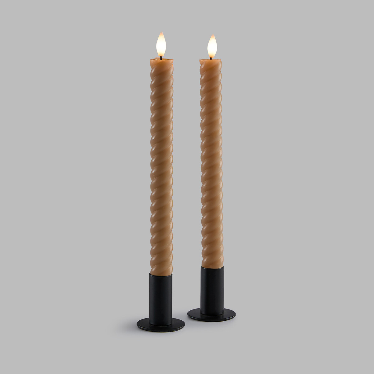Lot de 2 bougies LED torsadées en cire, hauteur 24,5 cm, CASPAR moka, LA REDOUTE INTERIEURS