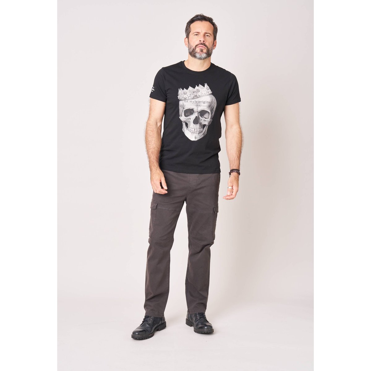 T-shirt homme en 100% coton jersey imprimé tête de mort couronnée CROWN black, DEELUXE