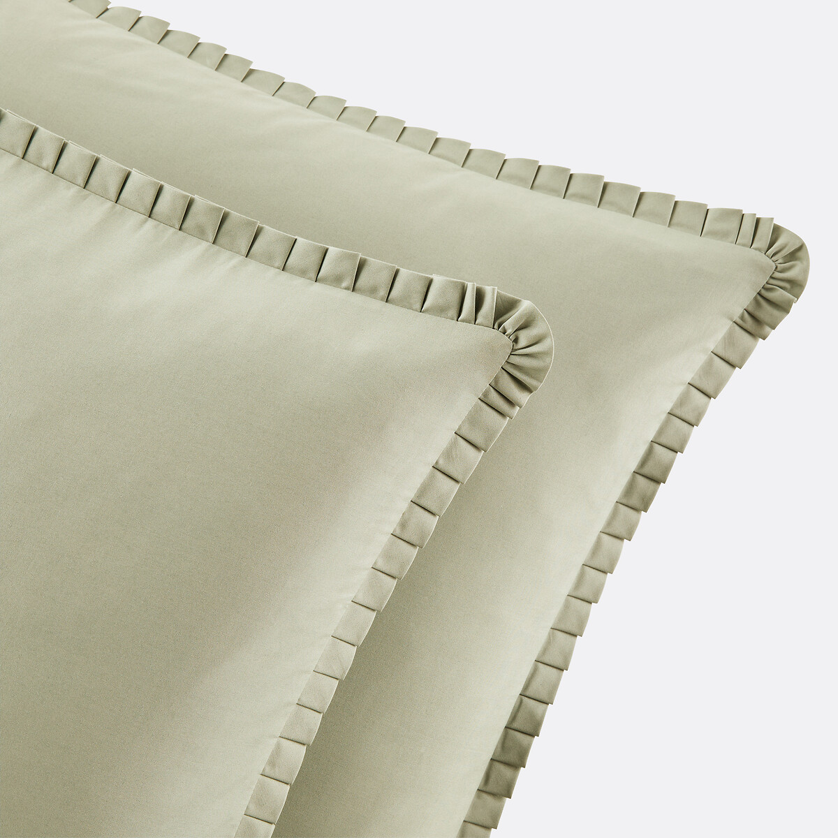 Cotton Percale Ruffle Trim Pillowcase green tea, LA REDOUTE INTERIEURS