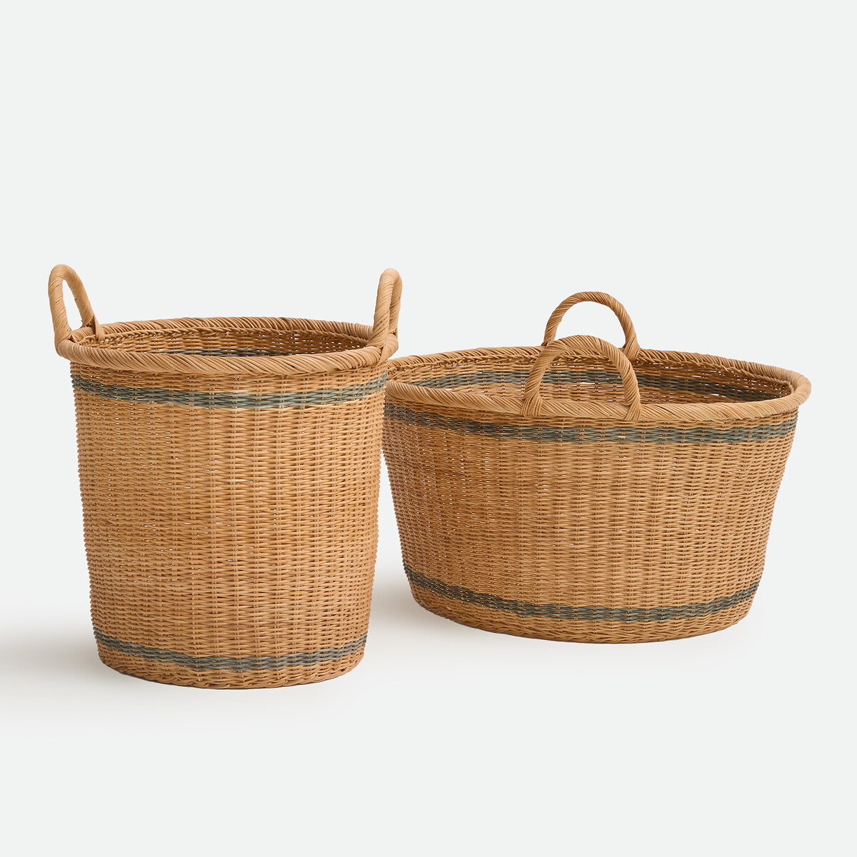 Panier rond en rotin, diamètre 39 cm, ALINO naturel/vert, LA REDOUTE INTERIEURS