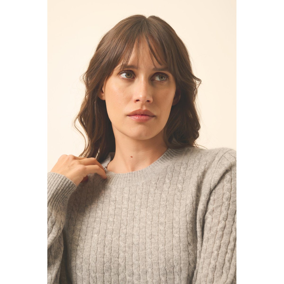 Pull Col Rond Nuage Chiné Jade gris clair chiné, JUST CASHMERE