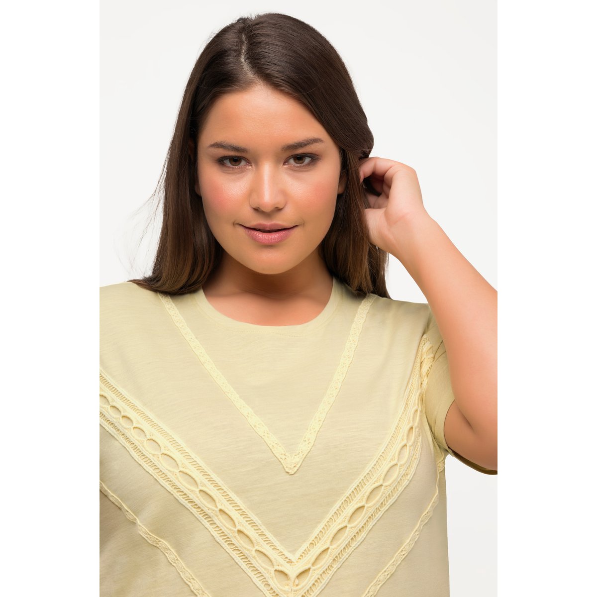T-shirt, motif tressé, col rond vert jaune vif, ULLA POPKEN