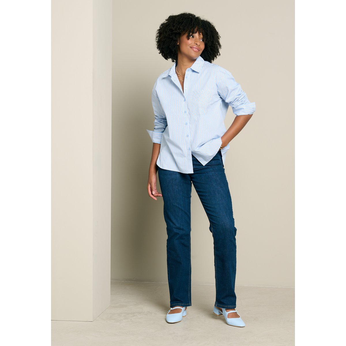 Chemise rayée poche poitrine bleu, LOLALIZA