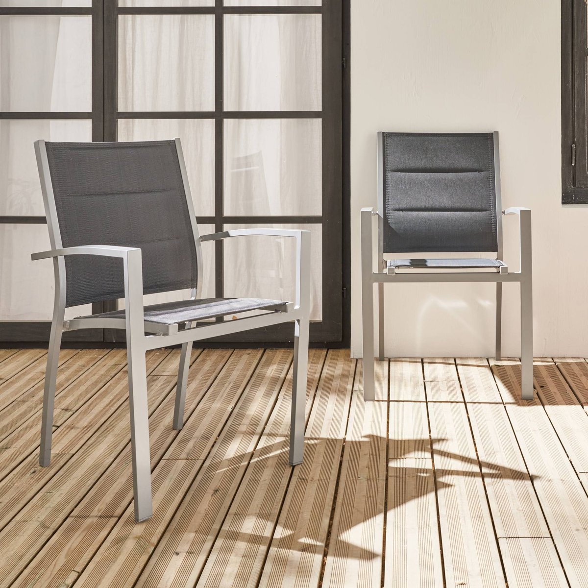 Chaise de jardin empilable aluminium (lot de 2) FAUTEUILS CHICAGO gris / gris foncé, SWEEEK