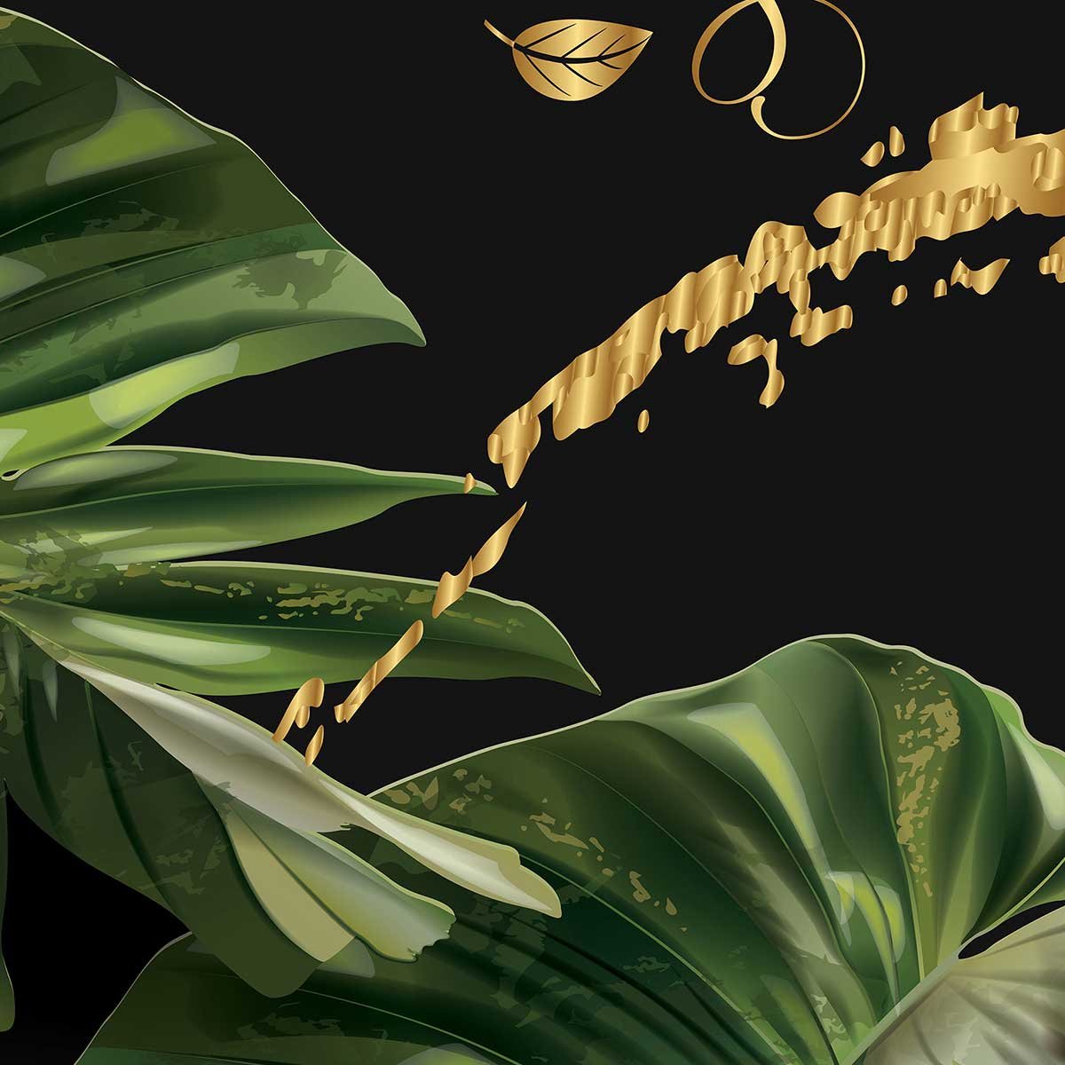 Affiche encadrée tropicale feuilles exotiques fond noir affiche + cadre en métal - noir, HEXOA