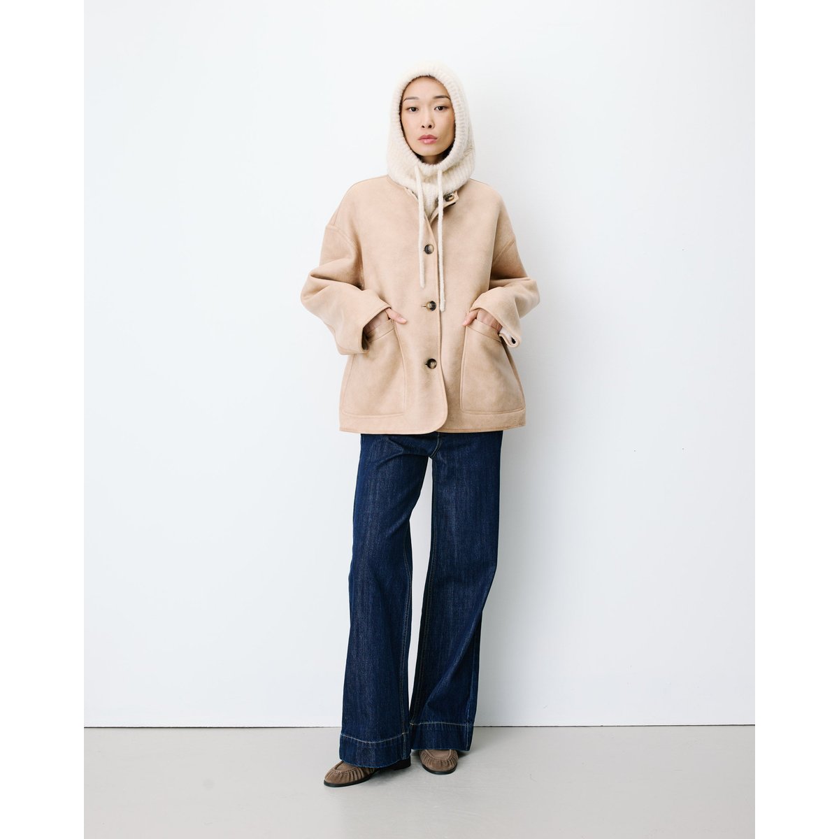 Manteau teddy court réversible beige Arwen beige, GRACE & MILA