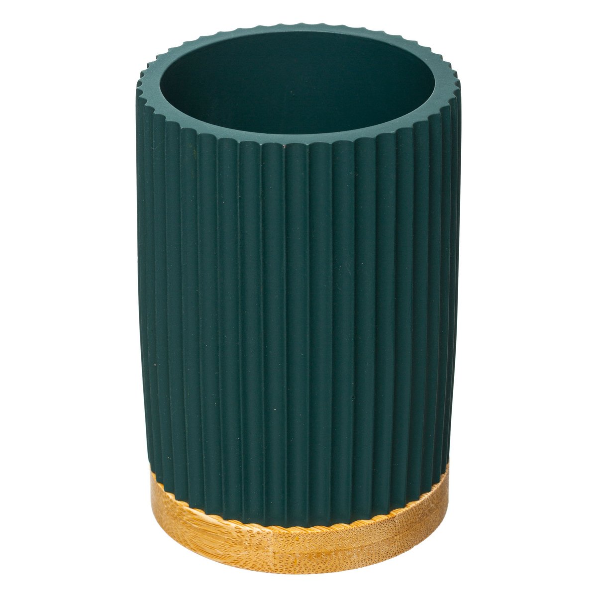 Gobelet porte brosses à dents vert pétrole et bambou vert, ATMOSPHERA