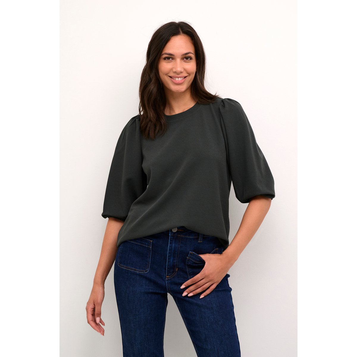 Long sleeved T-shirt noir black oyster, KAFFE