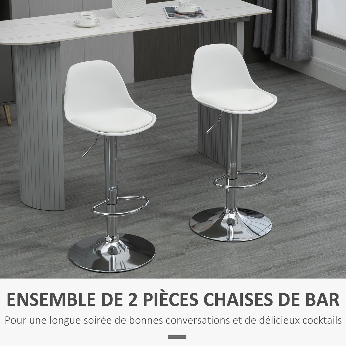 Tabouret de bar Polyuréthane Blanc blanc, HOMCOM