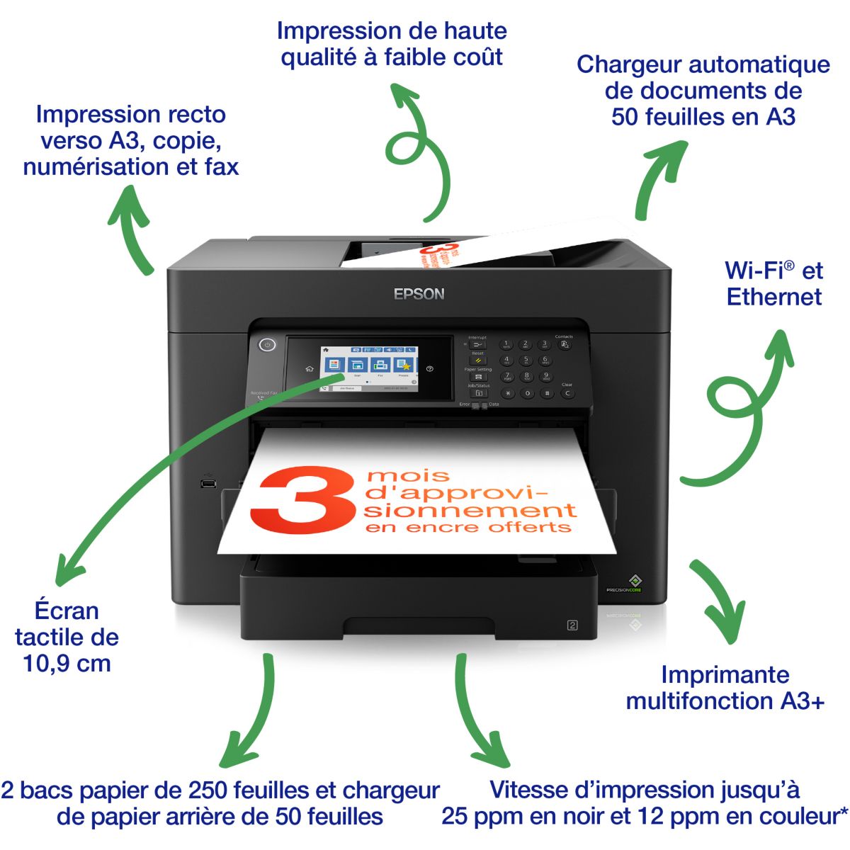 Imprimante jet d'encre WorkForce WF-7840DTWF couleur unique, EPSON