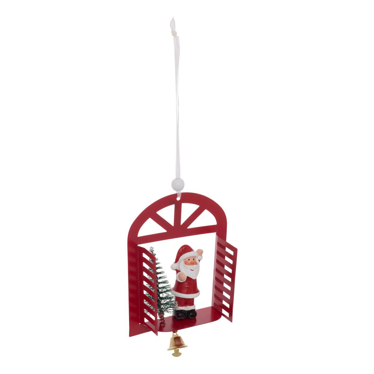 Suspension de sapin fenêtre avec Père Noël, bonhomme de neige et sapin en métal 14 cm blanc, ATMOSPHERA