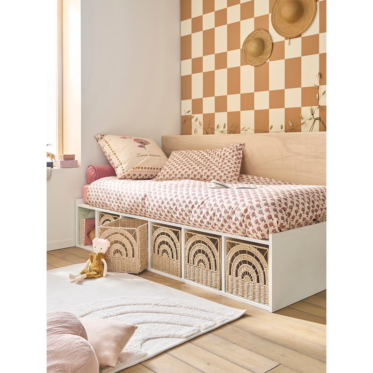 Bac de rangement pliable Arc-en-ciel en corde de papier beige, VERTBAUDET