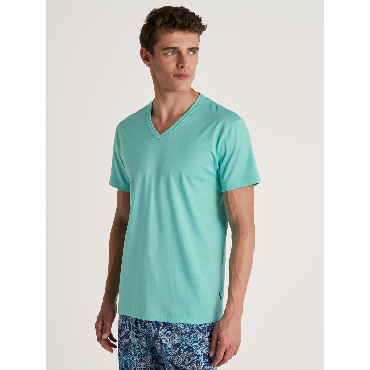 T-Shirt manches courtes Coton RMX SLEEP LEISURE aqua blanchi, CALIDA
