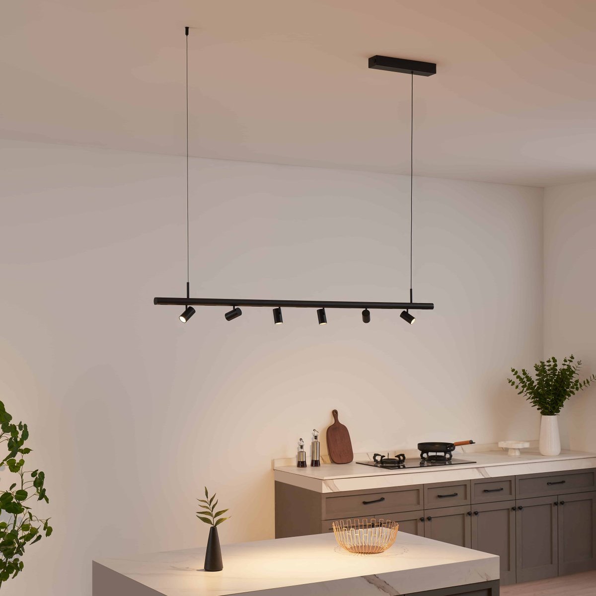 Suspension 6 spots LED orientables - LYNE noir, KOSILUM