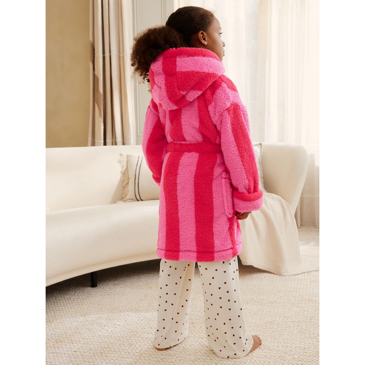 Robe de chambre en polaire duveteuse rose/rouge rayé, NEXT