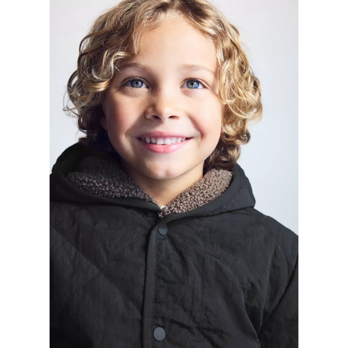 Anorak matelassé imitation fourrure noir, MANGO BABY
