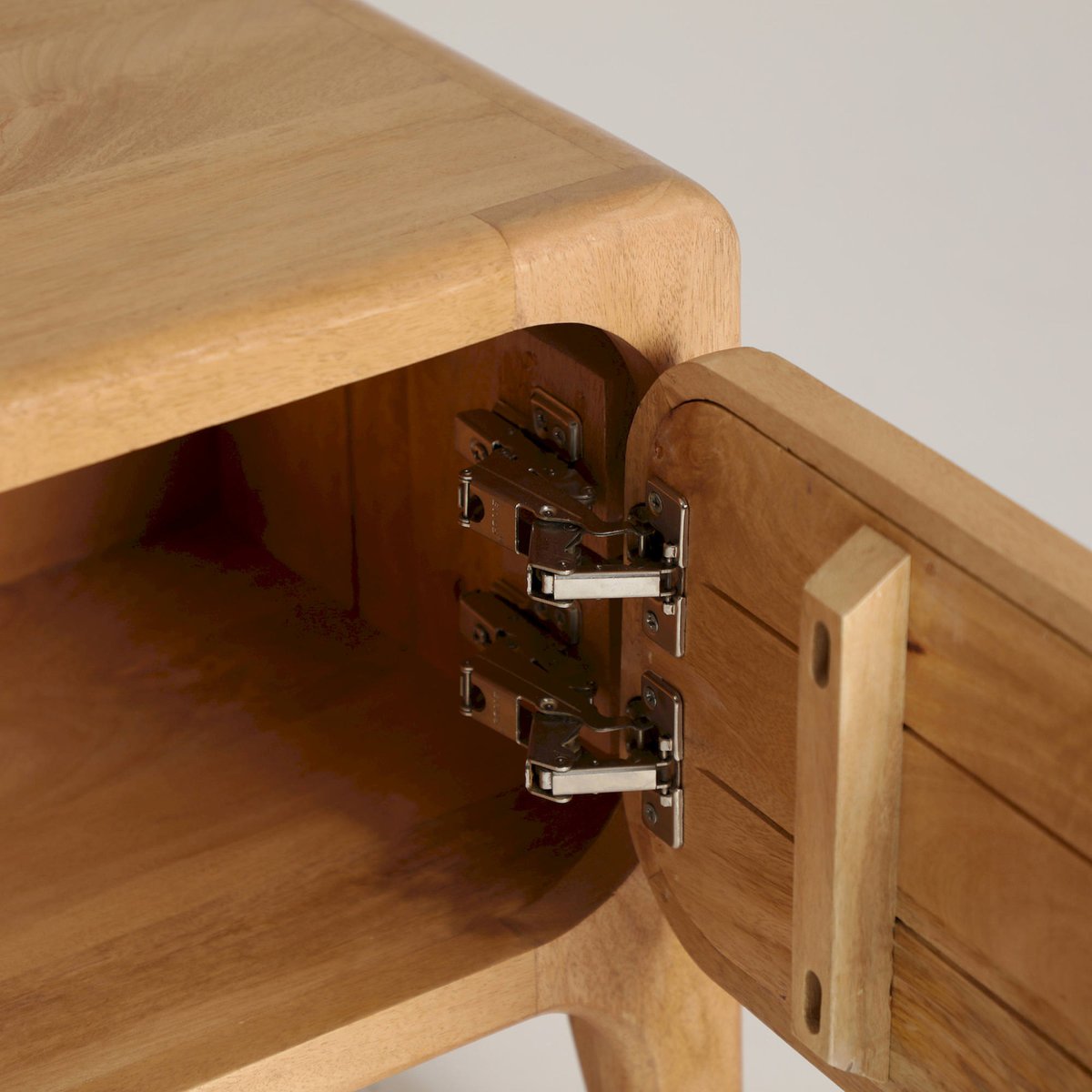 Meuble tv scandinave en manguier collection lattes bois brun et beige, RECOLLECTION