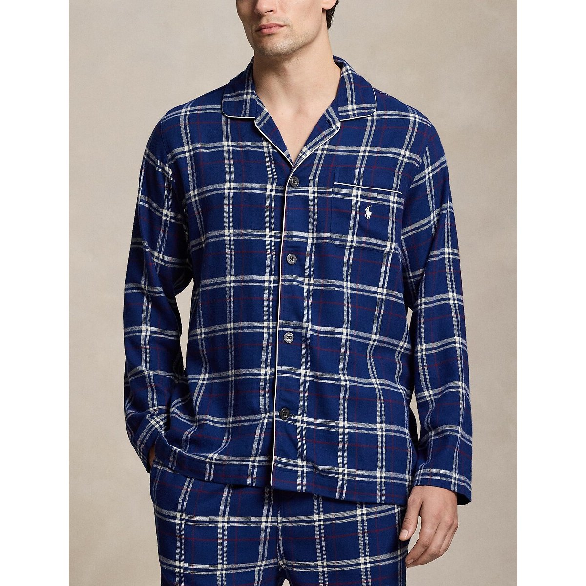 Conjunto de pijama largo de franela cuadros azul marino, POLO RALPH LAUREN