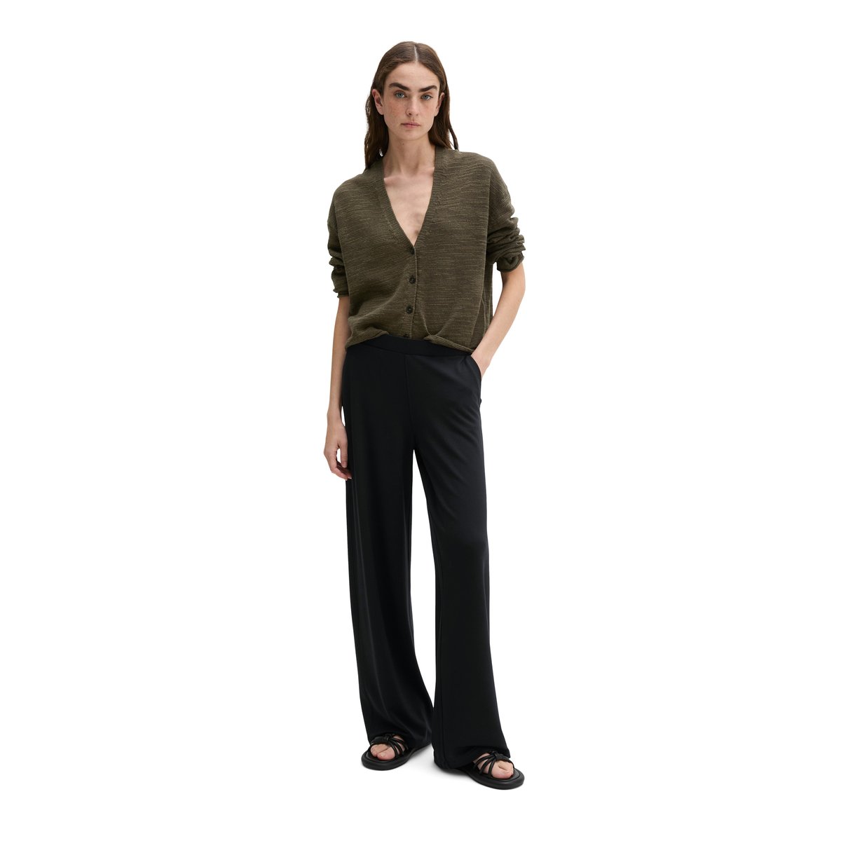 Pantalon en jersey large en TENCEL™ Modal noir, MARC O'POLO