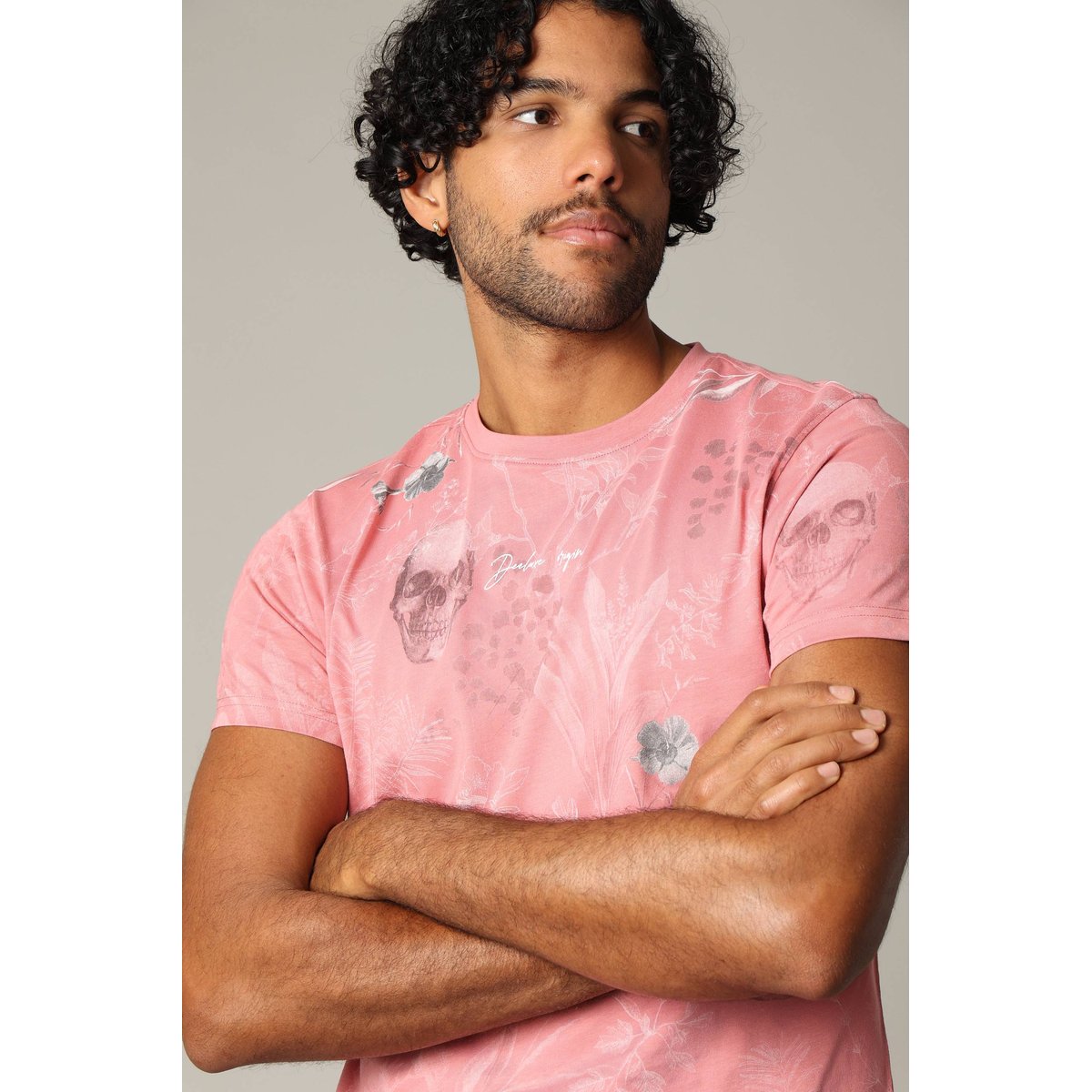 T-shirt en coton à manches courtes avec application printée et motif floral BOTANICAL dust pink, DEELUXE