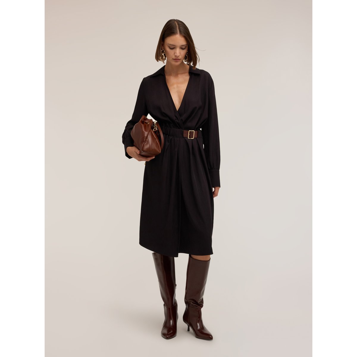 Robe chemise drapée noir, MOTIVI
