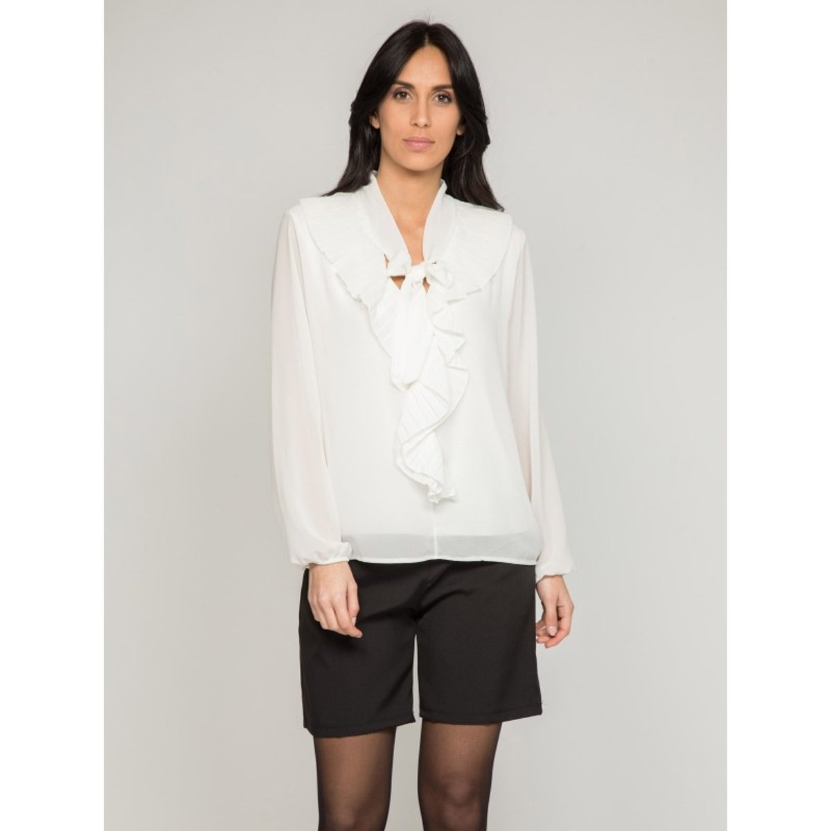 Blouse Avec Volants Foya noir, DONA LISA