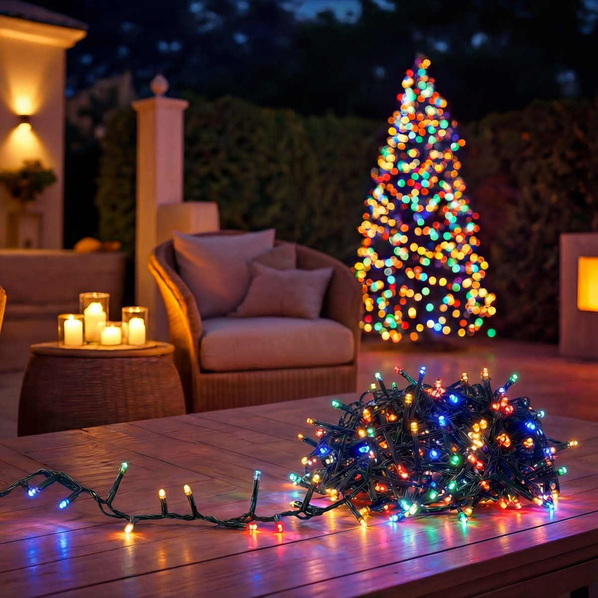 Guirlande lumineuse d'extérieur 30 m 300 LED multicolore 8 fonctions solaire vert, FEERIC LIGHTS & CHRISTMAS