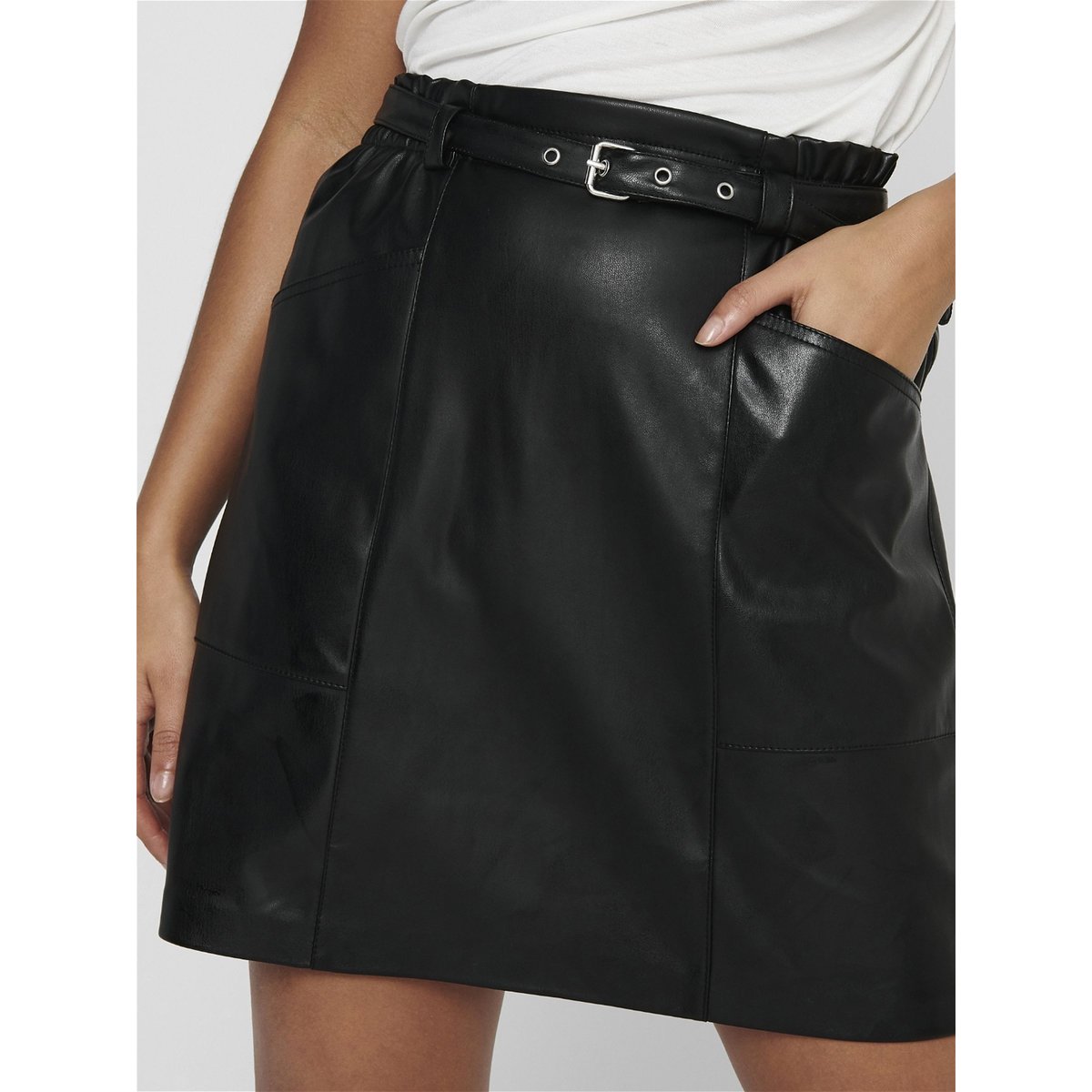 Jupe en simili, taille haute noir, ONLY