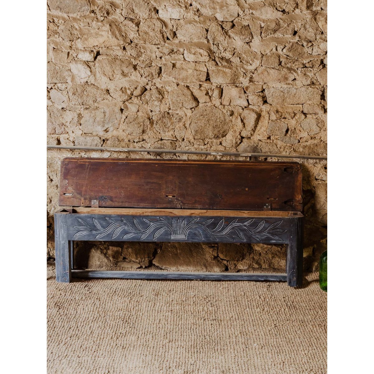 Banc coffre en bois noir Antoine N°401 - Bon état noir, DEBONGOUT